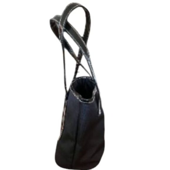 Estee Lauder Tote Y2K Work Lunch Travel Everyday Black Linen ey Patent Black New - Picture 9 of 15